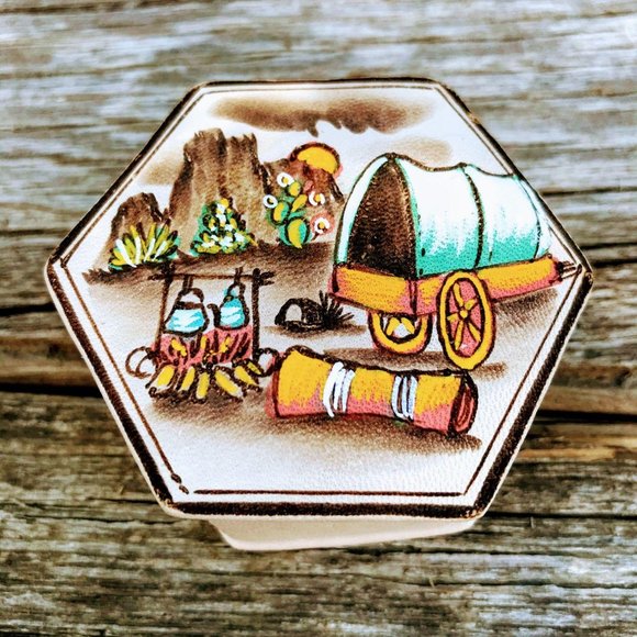 Handmade Other - Vintage Leather Hexagon Box Hand Painted Desert